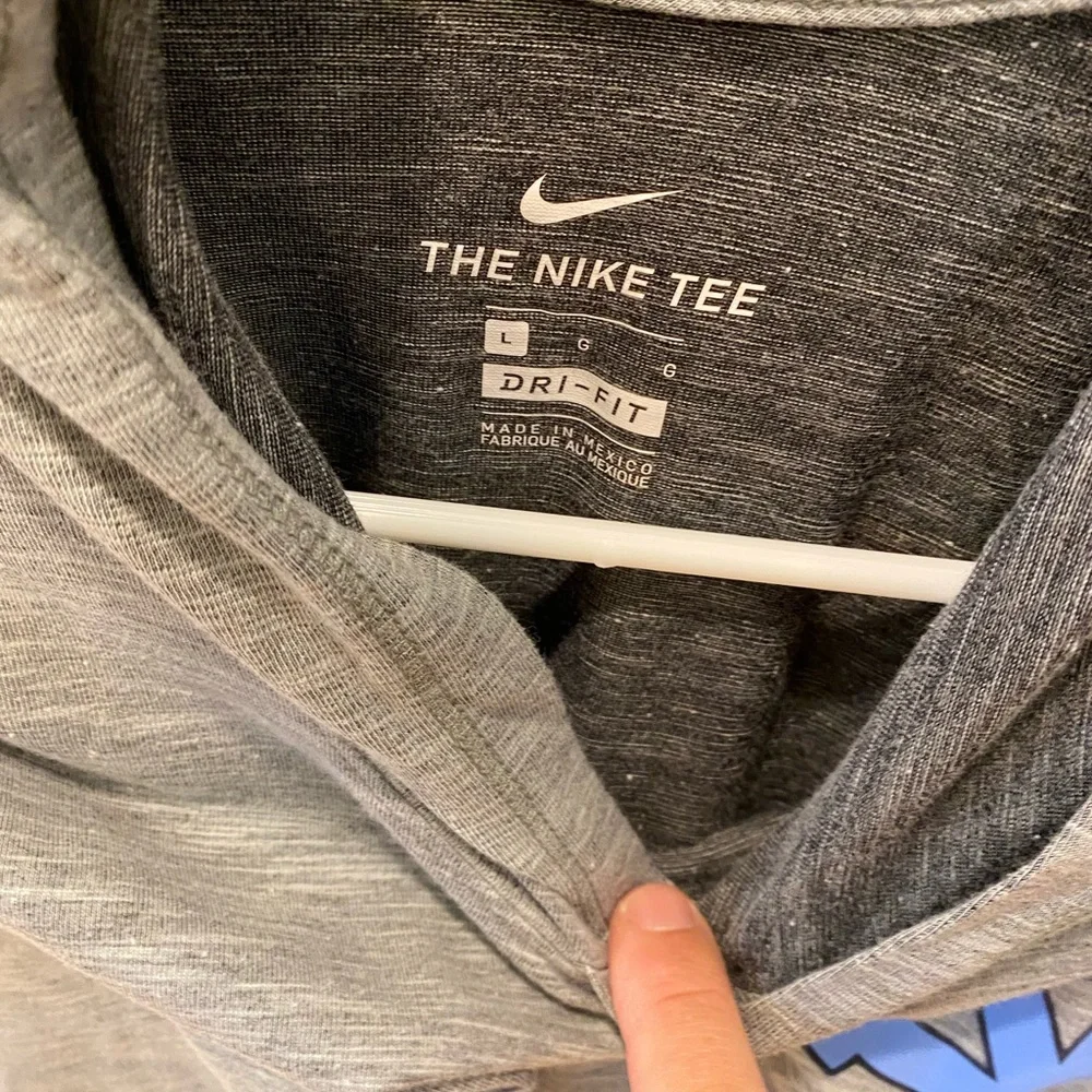 Jordan Gray Hooded Long Sleeve with Carolina Blue UNC Logo